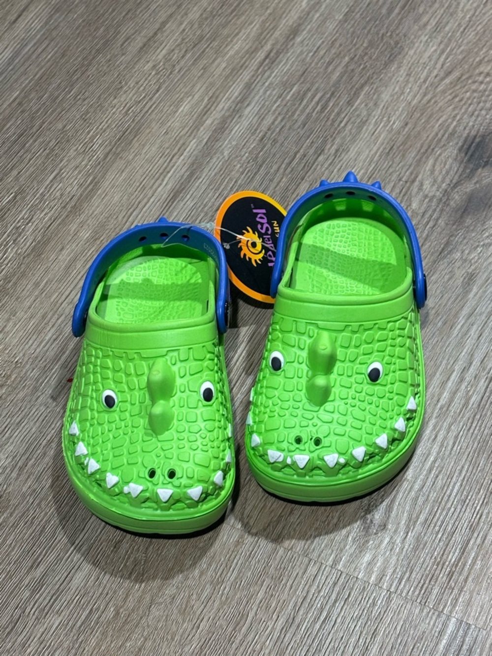 Kids Crocodile Clog Sandals in Bright Green with Blue Strap